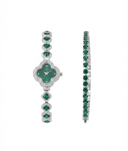 Emerald green watch and bracelet combo