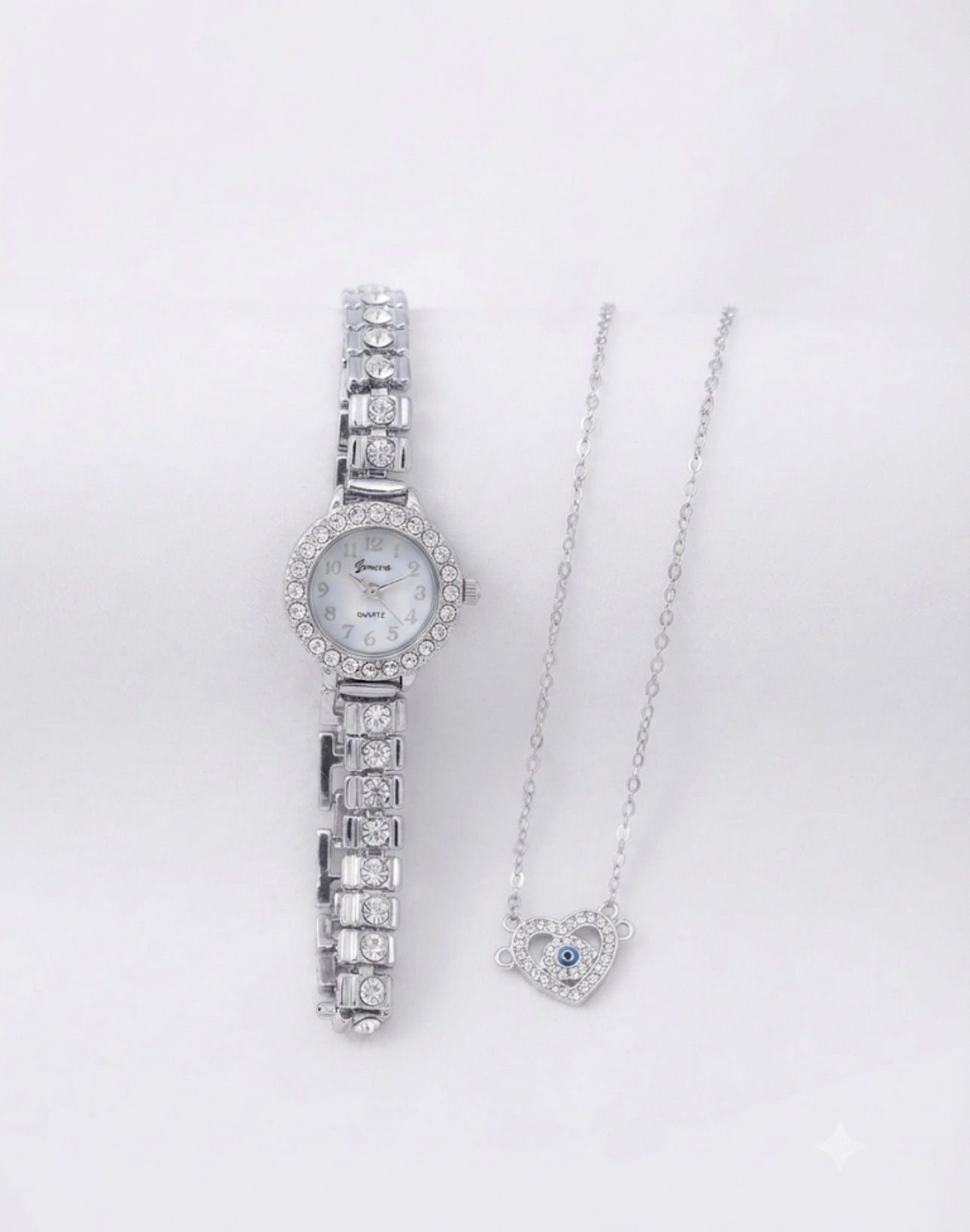Silver watch and necklace combo