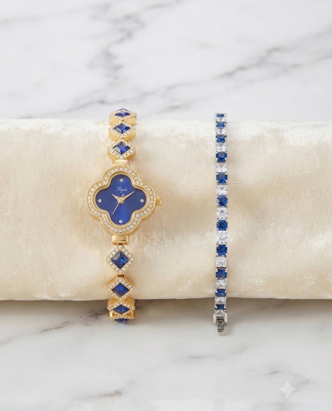 Blue gold watch and bracelet