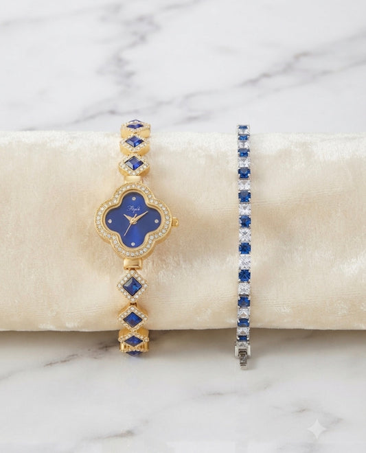 Blue gold watch and bracelet